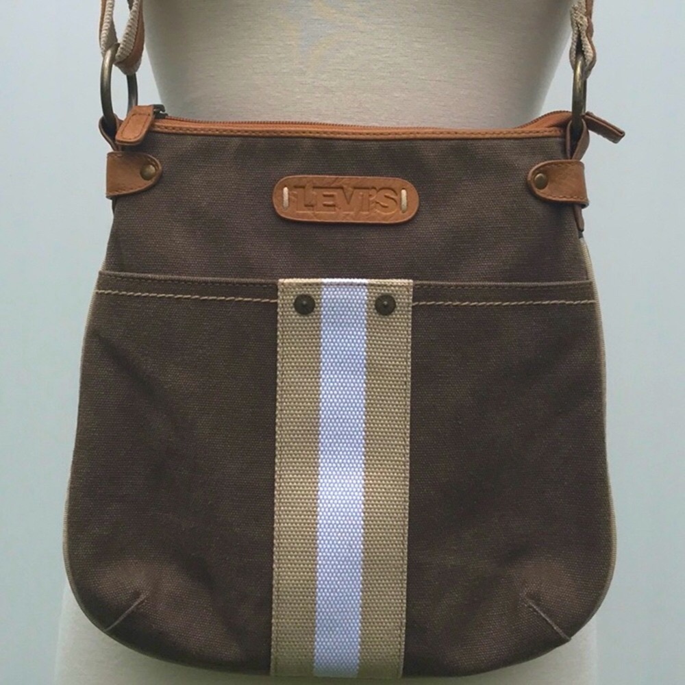 Levi's 100% Cotton Canvas Brown and Tan Shoulder Bag with Adjustable Stap